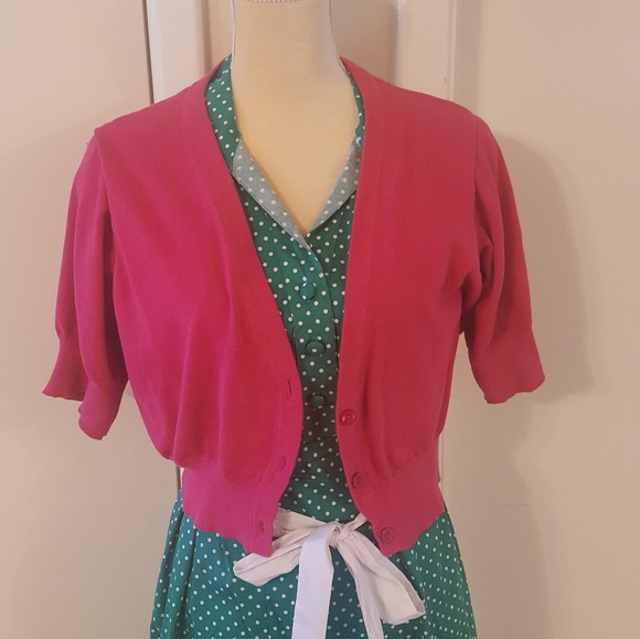 Plus Size Polka Dot Dress with Cardigan. - Picture 5 of 7